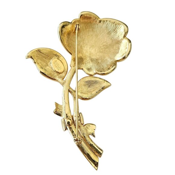 Nolan Miller Stemmed Rose Brooch, Gold Tone Clear Pave Pin Signed, J40 - Picture 6 of 8